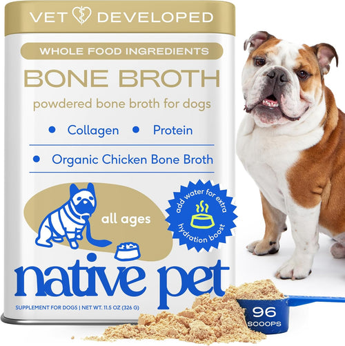 Bone Broth for Dogs and Cats - Chicken Bone Broth Powder Dog Food Toppers for Picky Eaters - Provides Extra Nutrition for Joint Strength, Immune Support & Heart Health - 96 Scoops